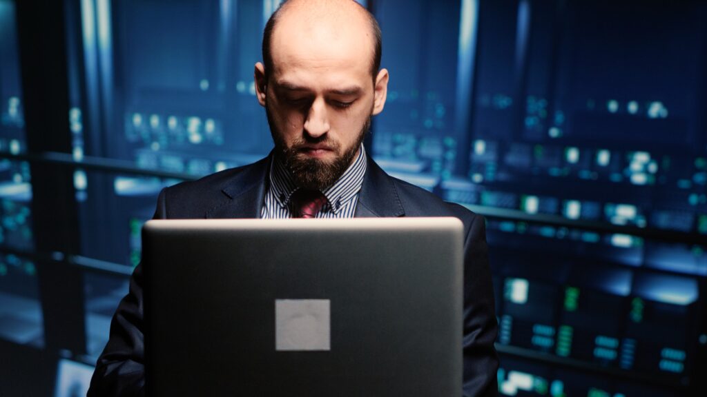 System administrator checking cluster computer service